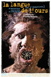 L'affiche du spectacle, montrant le visage de l'auteur fragmenté