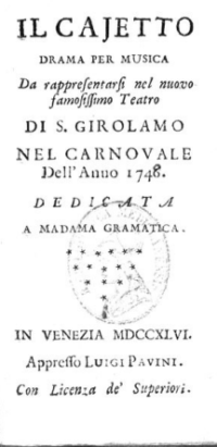 Texte imprimé en italien (page de titre)