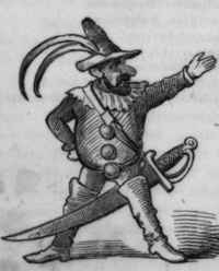 Kasperl est déguisé en Garibaldi avec une grande plume et un immense sabre