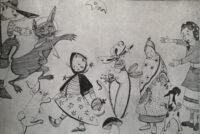 Dessin regroupant les différents personnages de la pièce