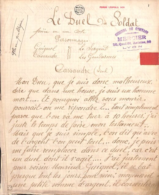 Première page du manuscrit de la pièce