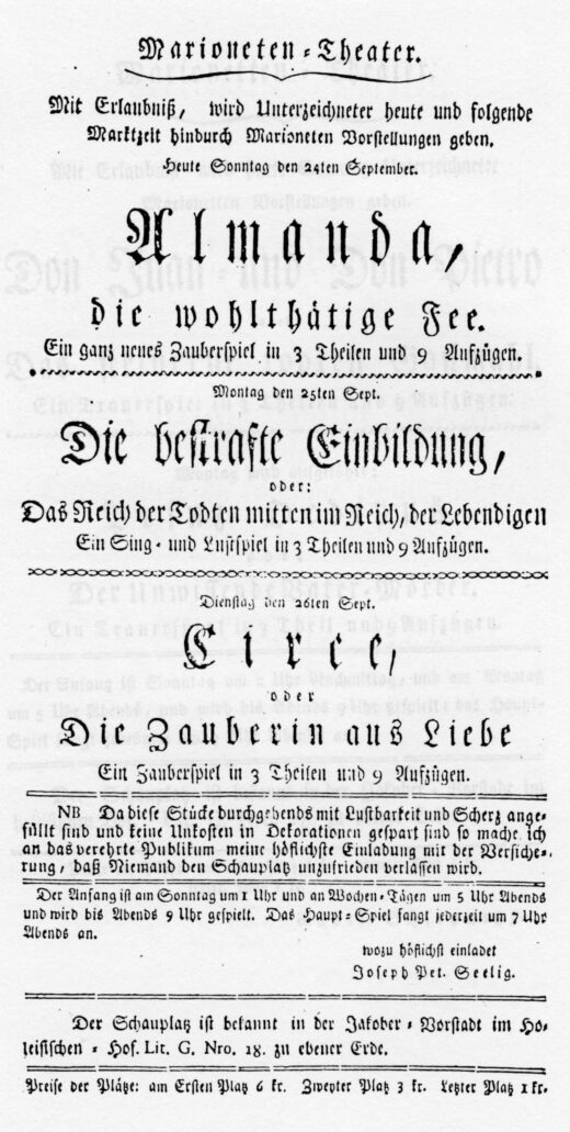 Numérisation de la première page d'un vieil imprimé en caractères gothiques contenant le titre et la liste des personnages.