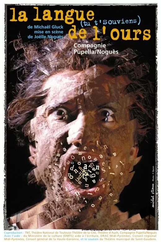 L'affiche du spectacle, montrant le visage de l'auteur fragmenté