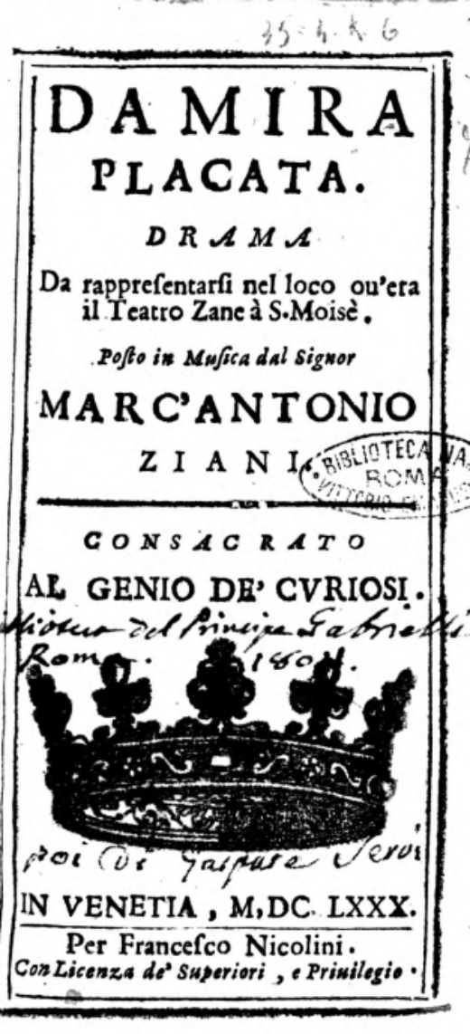 Texte imprimé en italien (page de titre)