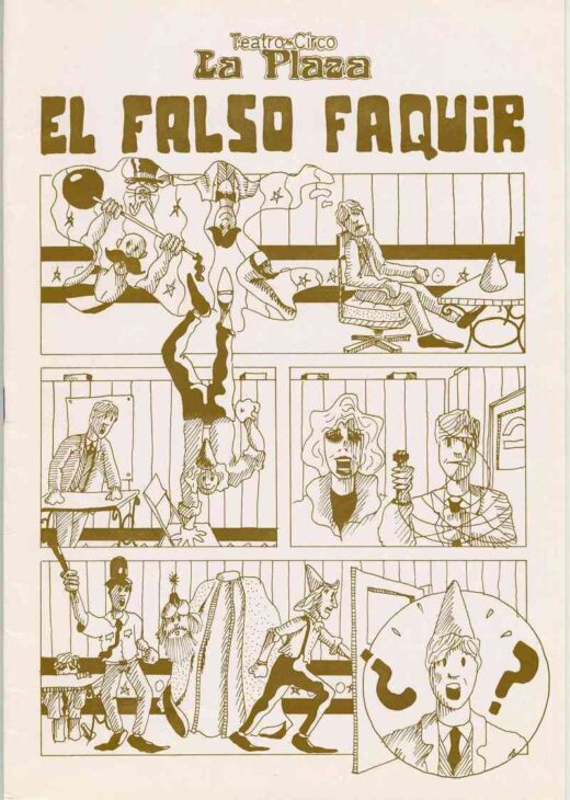 Affiche sous forme de bande dessinée montrant différents moments du spectacle avec différents artistes de cirque