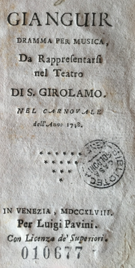 Texte imprimé en italien (page de titre)