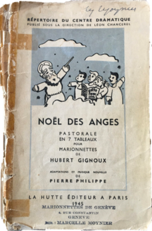 Première de couverture où l'on voit un dessin de Saint Pierre tenant une baguette et faisant chanter un choeur composé de 4 anges depuis le ciel.