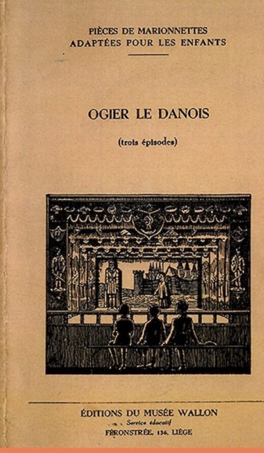 Couverture de la brochure avec le dessin d'un groupe d'enfants devant un spectacle de marionnettes liégeoises