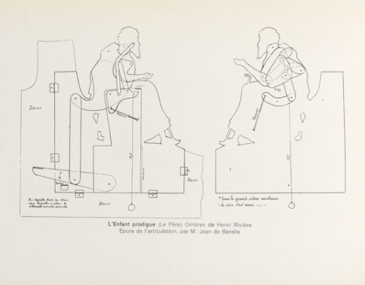 Template of the shadow theatre puppet for the character of the father - a beared man sitting.