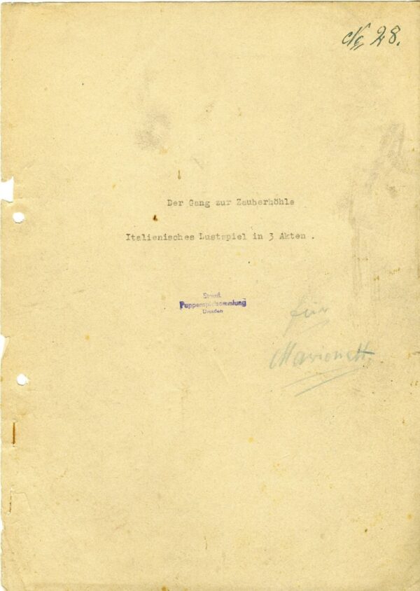 Page de manuscrit où il est écrit le titre de la pièce " Der Gang zur Zauberhöhle ", l'encre étant très effacée.